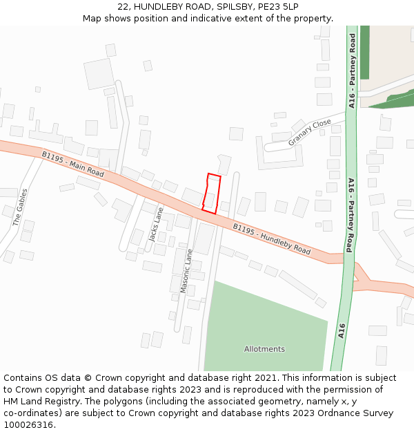 22, HUNDLEBY ROAD, SPILSBY, PE23 5LP: Location map and indicative extent of plot