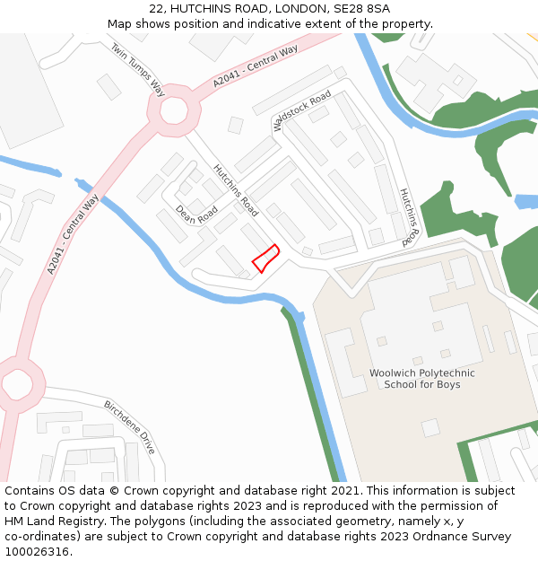 22, HUTCHINS ROAD, LONDON, SE28 8SA: Location map and indicative extent of plot