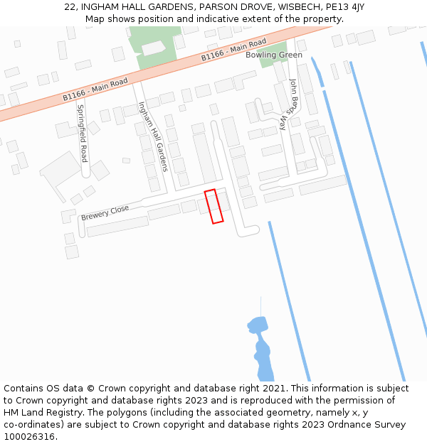 22, INGHAM HALL GARDENS, PARSON DROVE, WISBECH, PE13 4JY: Location map and indicative extent of plot