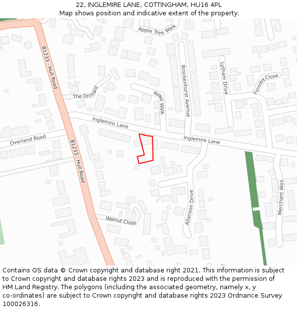 22, INGLEMIRE LANE, COTTINGHAM, HU16 4PL: Location map and indicative extent of plot