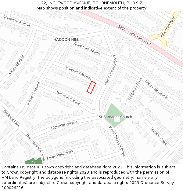 22, INGLEWOOD AVENUE, BOURNEMOUTH, BH8 9JZ: Location map and indicative extent of plot