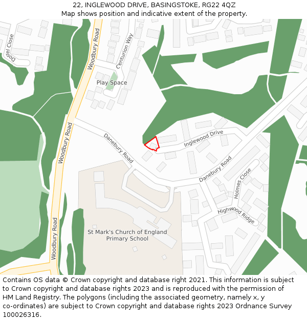 22, INGLEWOOD DRIVE, BASINGSTOKE, RG22 4QZ: Location map and indicative extent of plot