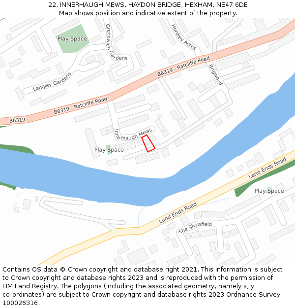 22, INNERHAUGH MEWS, HAYDON BRIDGE, HEXHAM, NE47 6DE: Location map and indicative extent of plot