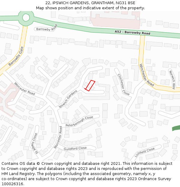 22, IPSWICH GARDENS, GRANTHAM, NG31 8SE: Location map and indicative extent of plot