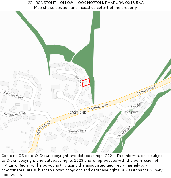 22, IRONSTONE HOLLOW, HOOK NORTON, BANBURY, OX15 5NA: Location map and indicative extent of plot