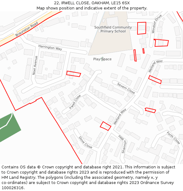 22, IRWELL CLOSE, OAKHAM, LE15 6SX: Location map and indicative extent of plot