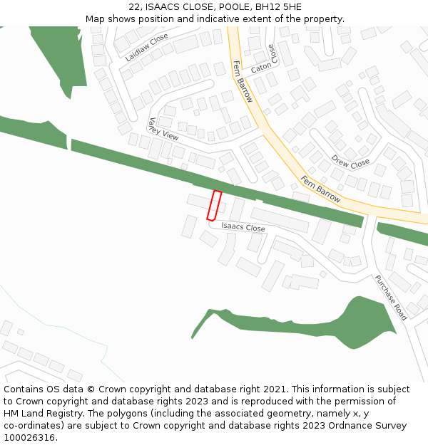 22, ISAACS CLOSE, POOLE, BH12 5HE: Location map and indicative extent of plot