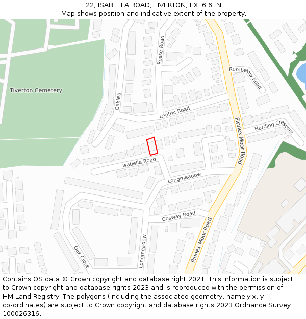 22, ISABELLA ROAD, TIVERTON, EX16 6EN: Location map and indicative extent of plot