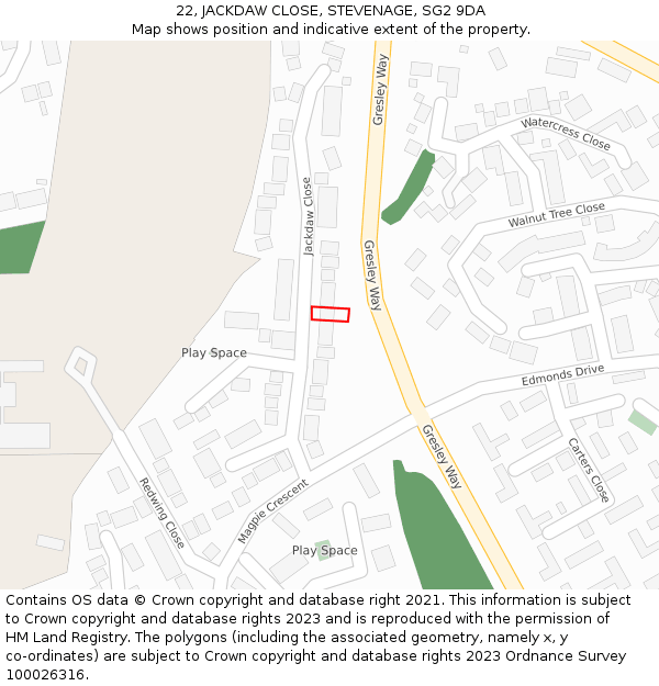 22, JACKDAW CLOSE, STEVENAGE, SG2 9DA: Location map and indicative extent of plot