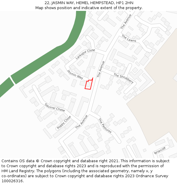 22, JASMIN WAY, HEMEL HEMPSTEAD, HP1 2HN: Location map and indicative extent of plot