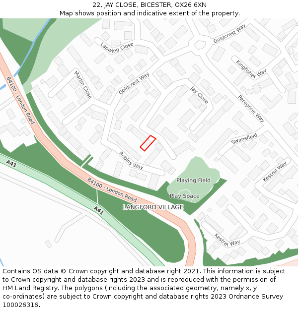 22, JAY CLOSE, BICESTER, OX26 6XN: Location map and indicative extent of plot