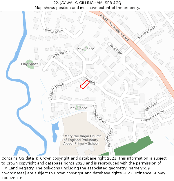 22, JAY WALK, GILLINGHAM, SP8 4GQ: Location map and indicative extent of plot