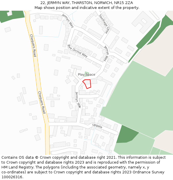 22, JERMYN WAY, THARSTON, NORWICH, NR15 2ZA: Location map and indicative extent of plot