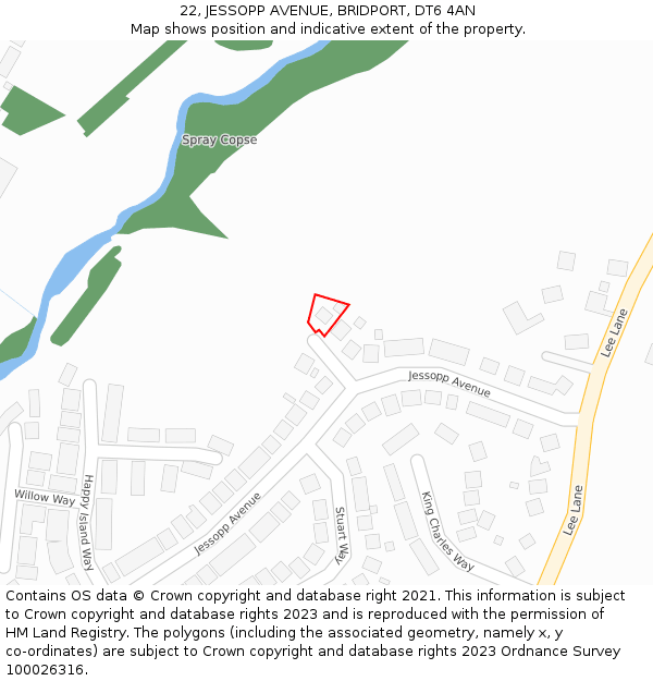 22, JESSOPP AVENUE, BRIDPORT, DT6 4AN: Location map and indicative extent of plot