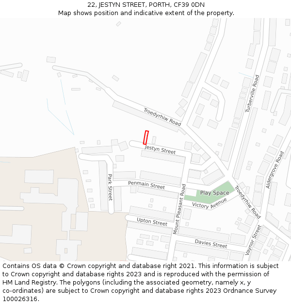 22, JESTYN STREET, PORTH, CF39 0DN: Location map and indicative extent of plot