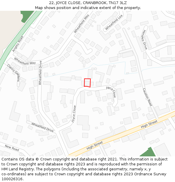 22, JOYCE CLOSE, CRANBROOK, TN17 3LZ: Location map and indicative extent of plot