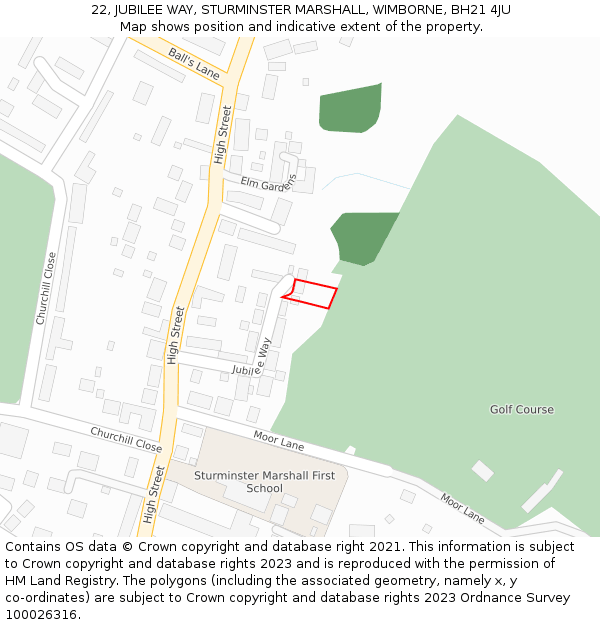 22, JUBILEE WAY, STURMINSTER MARSHALL, WIMBORNE, BH21 4JU: Location map and indicative extent of plot