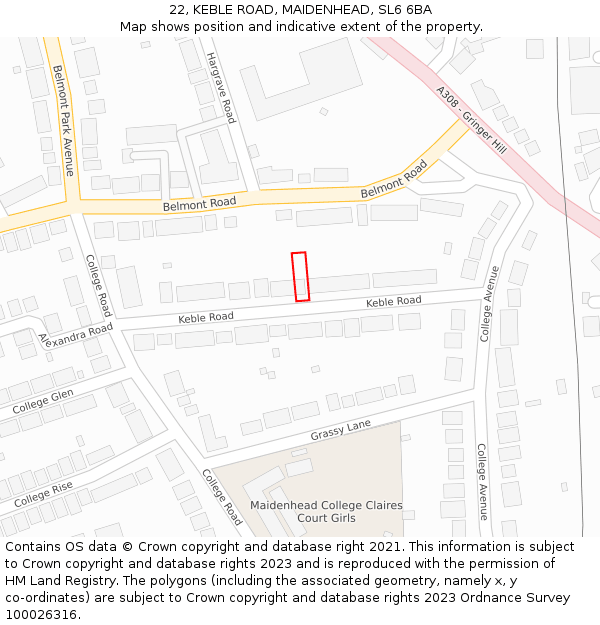 22, KEBLE ROAD, MAIDENHEAD, SL6 6BA: Location map and indicative extent of plot