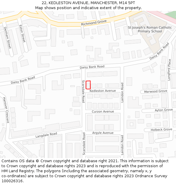 22, KEDLESTON AVENUE, MANCHESTER, M14 5PT: Location map and indicative extent of plot