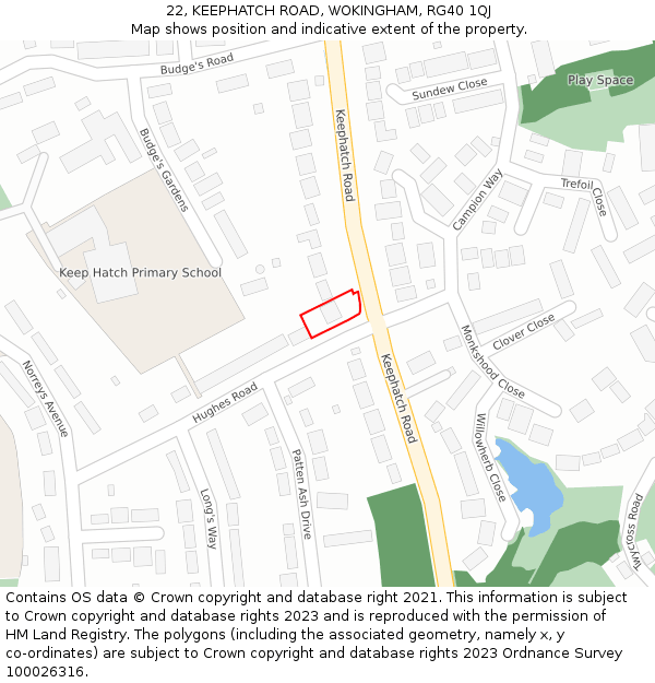 22, KEEPHATCH ROAD, WOKINGHAM, RG40 1QJ: Location map and indicative extent of plot