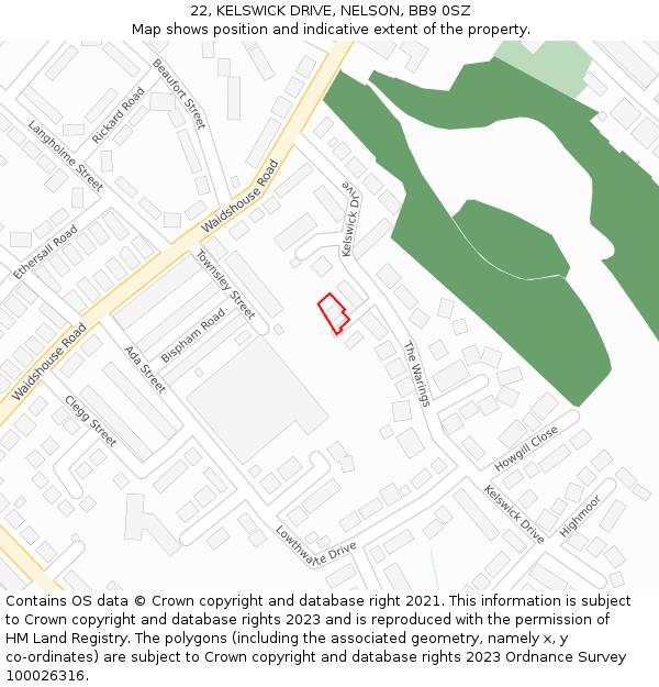 22, KELSWICK DRIVE, NELSON, BB9 0SZ: Location map and indicative extent of plot