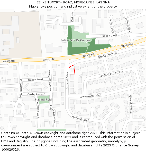 22, KENILWORTH ROAD, MORECAMBE, LA3 3NA: Location map and indicative extent of plot
