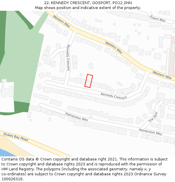 22, KENNEDY CRESCENT, GOSPORT, PO12 2NN: Location map and indicative extent of plot