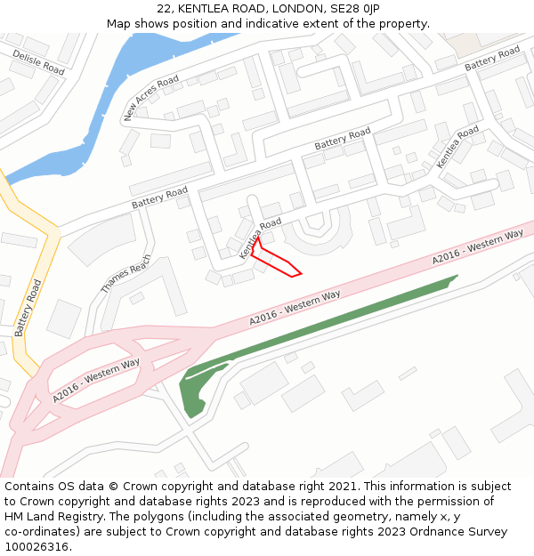 22, KENTLEA ROAD, LONDON, SE28 0JP: Location map and indicative extent of plot
