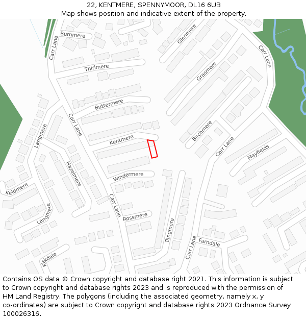 22, KENTMERE, SPENNYMOOR, DL16 6UB: Location map and indicative extent of plot