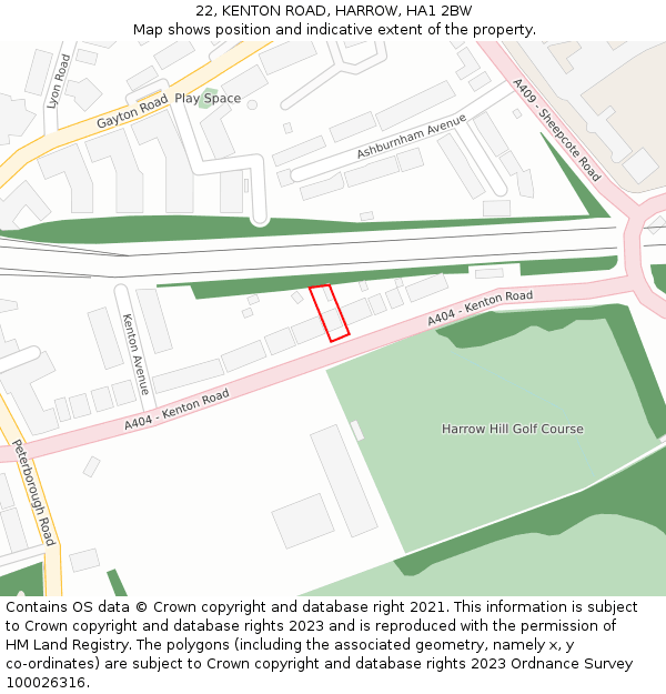 22, KENTON ROAD, HARROW, HA1 2BW: Location map and indicative extent of plot