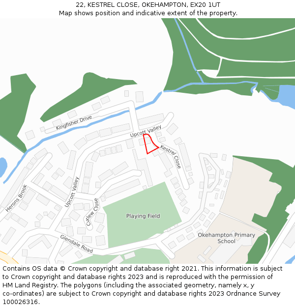 22, KESTREL CLOSE, OKEHAMPTON, EX20 1UT: Location map and indicative extent of plot
