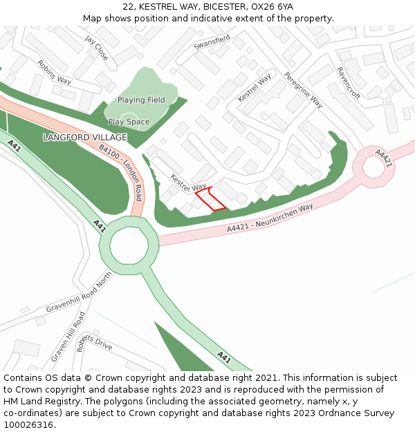 22, KESTREL WAY, BICESTER, OX26 6YA: Location map and indicative extent of plot