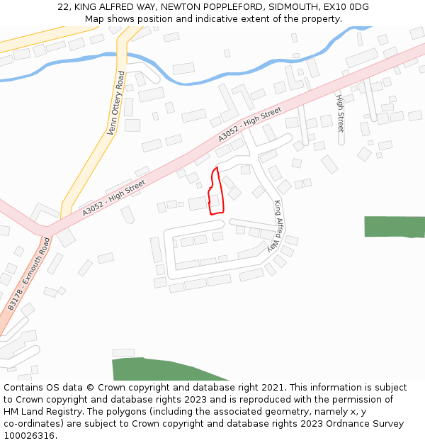 22, KING ALFRED WAY, NEWTON POPPLEFORD, SIDMOUTH, EX10 0DG: Location map and indicative extent of plot