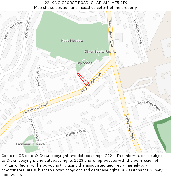 22, KING GEORGE ROAD, CHATHAM, ME5 0TX: Location map and indicative extent of plot