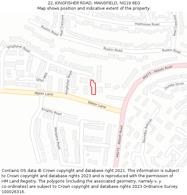 22, KINGFISHER ROAD, MANSFIELD, NG19 6EG: Location map and indicative extent of plot