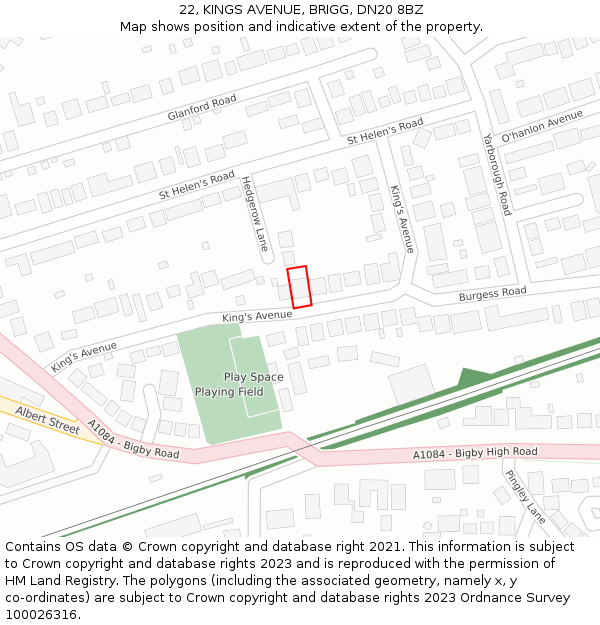 22, KINGS AVENUE, BRIGG, DN20 8BZ: Location map and indicative extent of plot