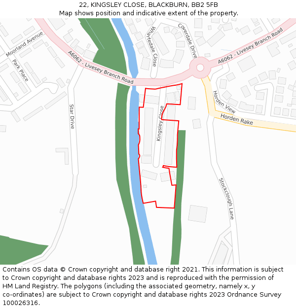 22, KINGSLEY CLOSE, BLACKBURN, BB2 5FB: Location map and indicative extent of plot