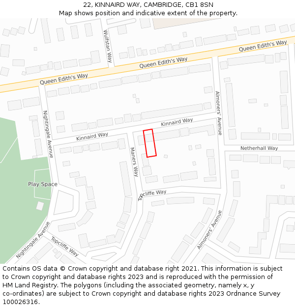 22, KINNAIRD WAY, CAMBRIDGE, CB1 8SN: Location map and indicative extent of plot
