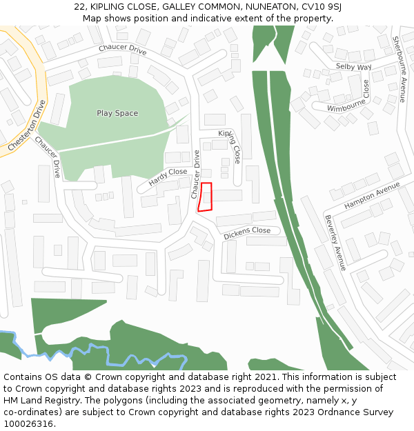 22, KIPLING CLOSE, GALLEY COMMON, NUNEATON, CV10 9SJ: Location map and indicative extent of plot