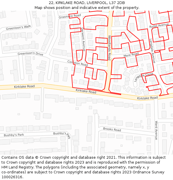 22, KIRKLAKE ROAD, LIVERPOOL, L37 2DB: Location map and indicative extent of plot