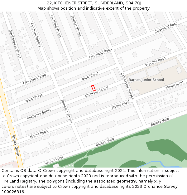 22, KITCHENER STREET, SUNDERLAND, SR4 7QJ: Location map and indicative extent of plot