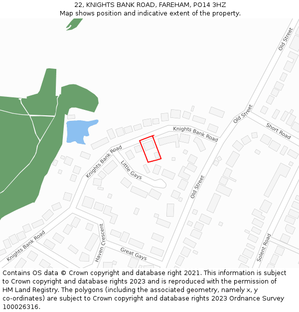 22, KNIGHTS BANK ROAD, FAREHAM, PO14 3HZ: Location map and indicative extent of plot