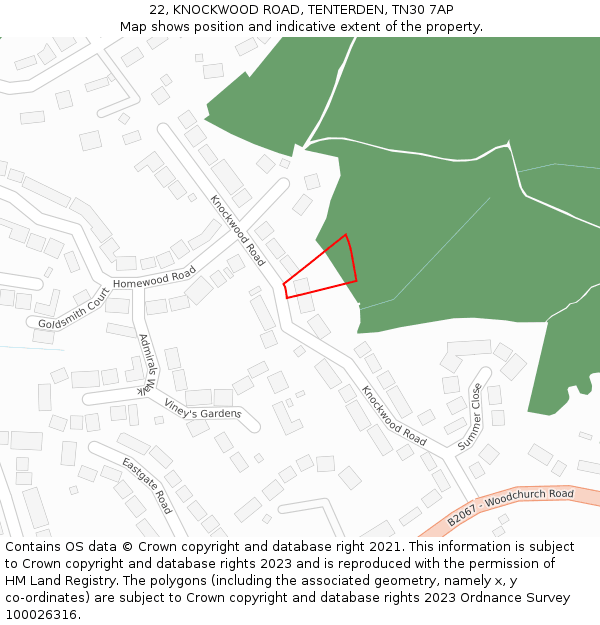 22, KNOCKWOOD ROAD, TENTERDEN, TN30 7AP: Location map and indicative extent of plot