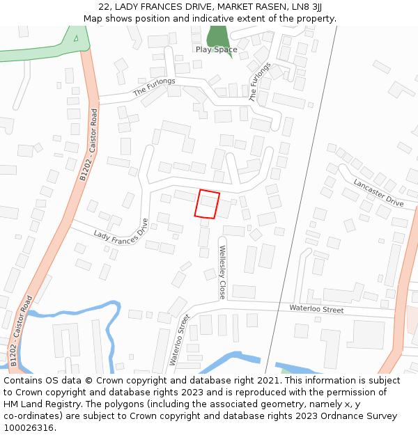 22, LADY FRANCES DRIVE, MARKET RASEN, LN8 3JJ: Location map and indicative extent of plot