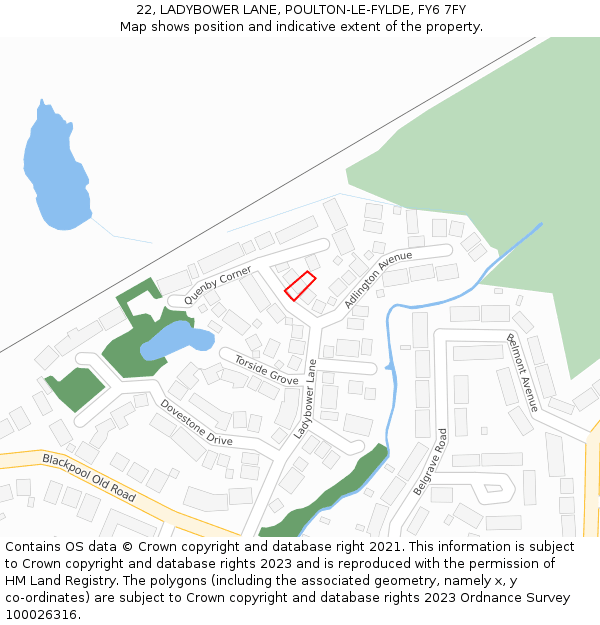 22, LADYBOWER LANE, POULTON-LE-FYLDE, FY6 7FY: Location map and indicative extent of plot