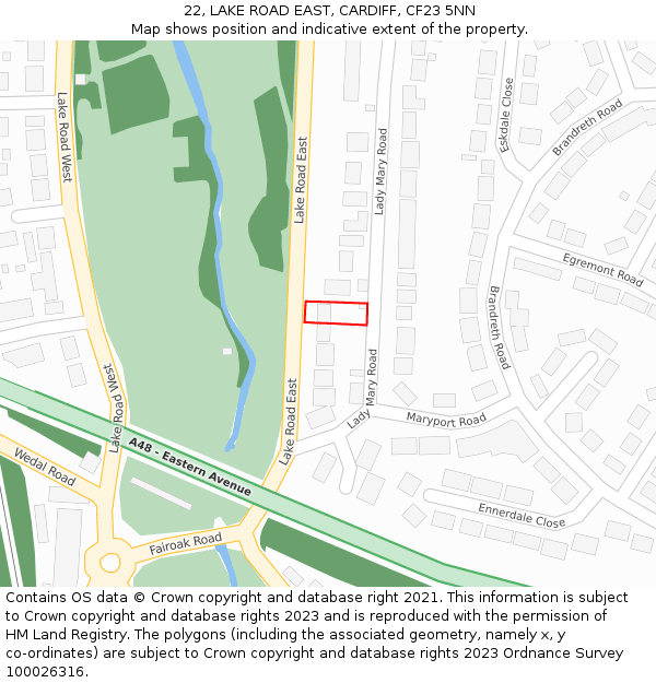 22, LAKE ROAD EAST, CARDIFF, CF23 5NN: Location map and indicative extent of plot