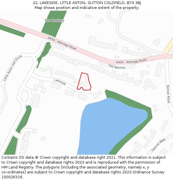 22, LAKESIDE, LITTLE ASTON, SUTTON COLDFIELD, B74 3BJ: Location map and indicative extent of plot