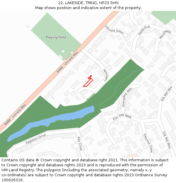 22, LAKESIDE, TRING, HP23 5HN: Location map and indicative extent of plot