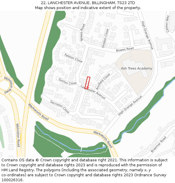 22, LANCHESTER AVENUE, BILLINGHAM, TS23 2TD: Location map and indicative extent of plot