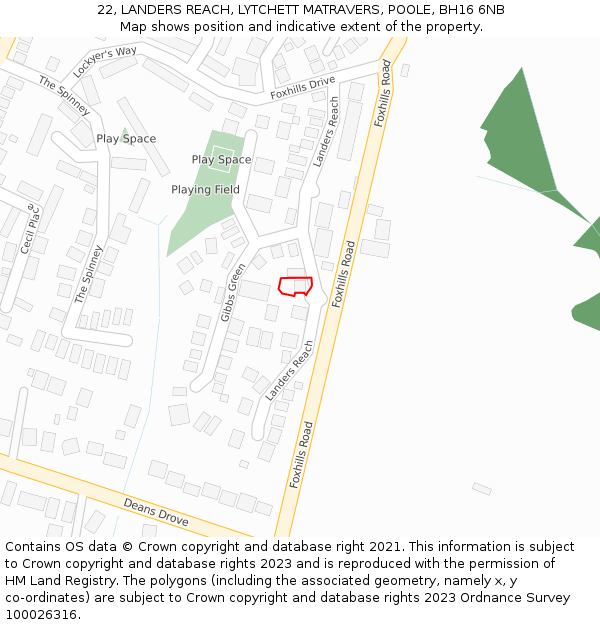 22, LANDERS REACH, LYTCHETT MATRAVERS, POOLE, BH16 6NB: Location map and indicative extent of plot